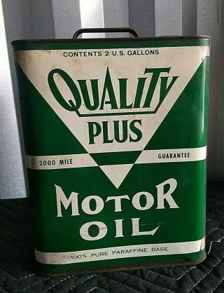 Vintage Quality Plus Motor Oil 2 Gallon Tin Advertising