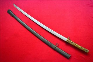 Japanese Nco Sword Samurai Katana Signed Blade Brass Handle Steel Sheath A775