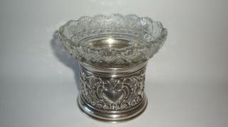 Rare Antique Solid Silver Repousse Cherub Bowl With Crystal Cut Liner Bowl