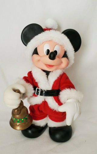 Vintage Disney Santa Mickey Mouse Poseable Figure With Handbell By Arco