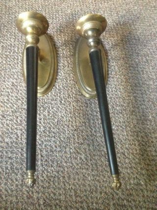 Old Vintage Candle Light Accent Wall Sconces Pair Solid Brass Matte Black Tapers