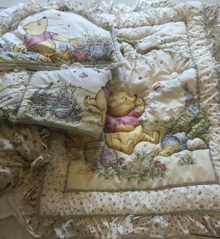 Winnie The Pooh Bassinet Crib Bedding Vintage Flower Cream Bumper Sheet Blanket