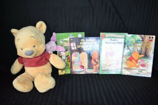 Disney Parks Winnie The Pooh And Piglet 15 " Floppy Bean Bag Plush & 4 Books