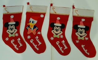4 - Vintage Disney Felt Christmas Stockings Mickey Donald 19 " Walt Disney Japan