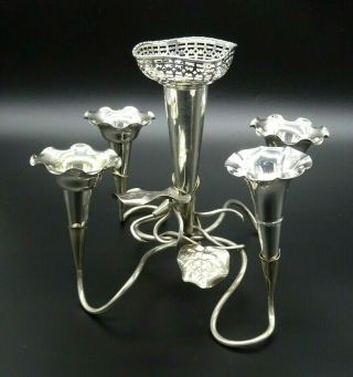 Large Stunning Flower Epergne Scrolling 5 Vase Table Decoration Silver Plated