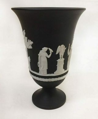 Wedgwood Vintage Black Arcadian Jasperware Footed Vase For A Nhs Nurses Fund