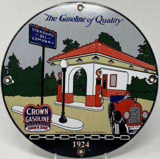 Vintage Crown Gasoline Porcelain Sign Gas Station Standard Motor Oil Pump Plate