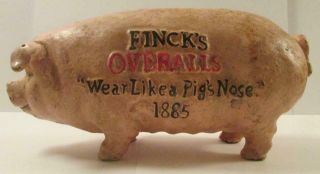 A Cast Iron Fincks Overalls Pig Hog Money Bank Wear Like A Pigs Nose 1885 Piggy