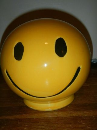 Vintage Mccoy Smiley Face Coin Bank Ceramic Retro Yellow Color 1970 With Stopper