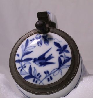 Antique Flow Blue Zwiebelmuster Porcelain Lithophane Beer Stein w/Inlay c.  1880 3