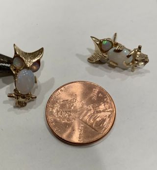 Vintage Owl Post Earrings Opal Stones In Eyes & Body 14k Gold