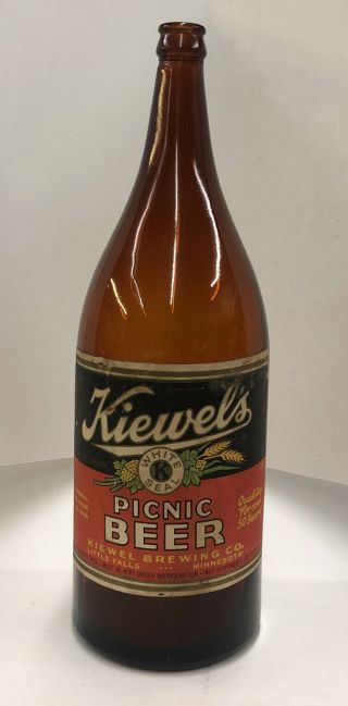 Rare Kiewels White Seal Picnic 1/2 Gallon Beer Bottle Little Falls Minnesota Mn