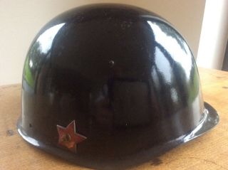 Vintage Steel Military Helmet Czech M53 Civil Defence Enamel Badge Sickle