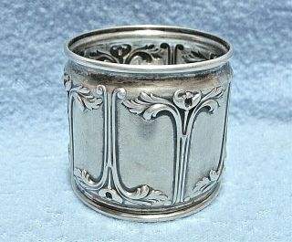 1800s Gorham Co.  Victorian Sterling Silver Floral Drum Style Napkin Ring B1483