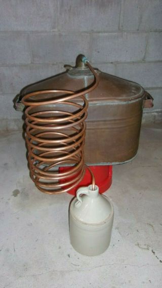 Antique - Copper - Moonshine Still - With Coil " Empty " Large Size