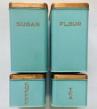 Vintage Mid - Century Lincoln Beautyware Canister Set Of 4 - Turquoise/aqua