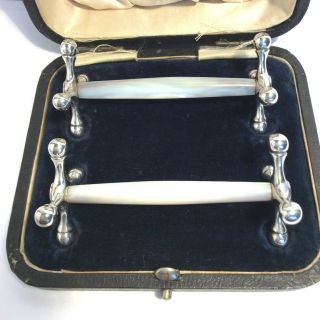 Antique Silver And Mother Of Pearl Knife Rests 84g James Dixon1904 Cased