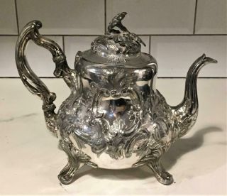 Antique Thomas Bradbury Silver Plated Teapot With Flower Finial 1855,