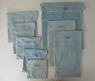 Vintage Cartier Blue Felt Cloth Pouch Set 8 Various Sizes Travel 447d