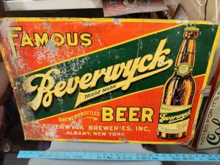 Tough Beverwyck Beer Bbbb Embossed Tin Litho Sign - Albany Ny - 19x27 -
