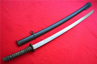 Japanese Nco Sword Samurai Katana Signed Blade Copper Handle Steel Sheath S780