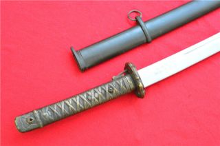 Japanese Nco Sword Samurai Katana Signed Blade Copper Handle Steel Sheath S780 2