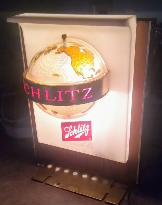 Rare 1960s Schlitz Beer Lighted " Rotating Globe " Motion Sign.