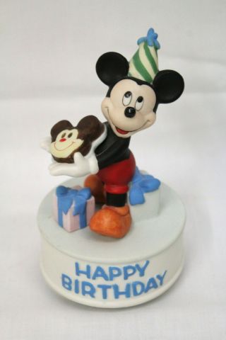 Disney Mickey Mouse Music Box Happy Birthday Cake Schmid Musical Figurine
