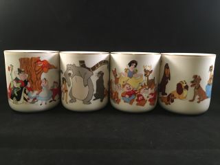 Set Of 4 Walt Disney Prod.  Coffee Mug Gold Trim Snow White Tramp Jungle Alice