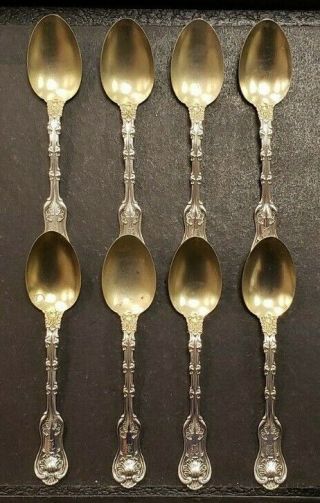 8 Estate Imperial Queen By Whiting Sterling Silver Demitasse Spoons Monogrammed