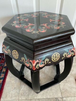 Vintage Black Wood Stool Hand Painted 18.  25 " Asian Chinese