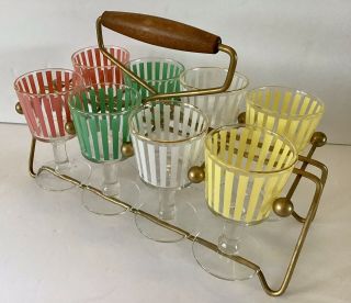 Vintage Snifter Cocktail Glasses In Carrier Caddy Mid Century Modern Deco Retro