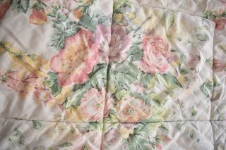 Vtg Laura Ashley Comforter Multi Color Country Roses w Pink stripe Twin 84 