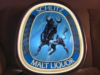 Vintage Schlitz Malt Liquor Bull Light - Up Sign Beer Bar Advertising