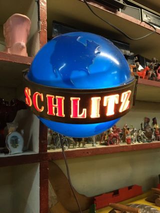 Rare Vtg Schlitz Spinning Blue Globe Beer Lighted Wall Sconce Sign 50s Rotating