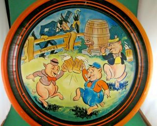 1933 Prohibition Repeal Beer Tray Rare Cartoon Litho 3 Pigs & Wolf Pictorial 2