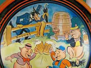 1933 Prohibition Repeal Beer Tray Rare Cartoon Litho 3 Pigs & Wolf Pictorial 3