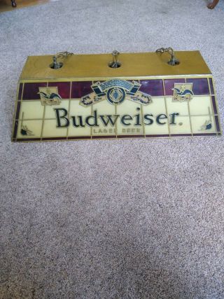 Vintage 1972 Budweiser Beer Bar Pool Table Light Stained Leaded Glass Style Rare