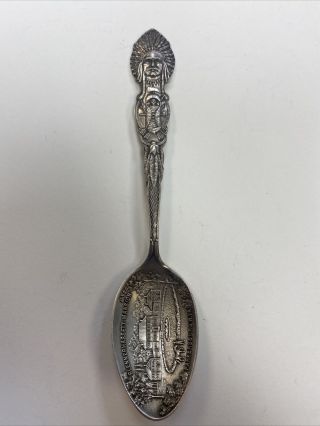 Indian Chief Head Sterling Silver Souvenir Spoon Parkersburg West Va 16.  7g