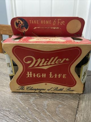 Flat Top Miller High Life Beer Cans (empty) 6 Pack With Carton 1950’s