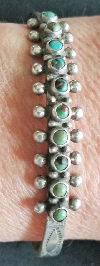 Vintage Green & Blue Turquoise Sterling Silver Cuff Bracelet Hand Made