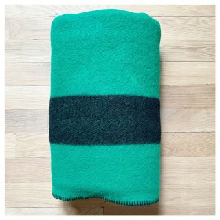 Vintage Wool Blanket Green Black Stripe Hudson Bay? 68”x82”