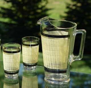Vintage Mid Century Pitcher With 6 Glasses,  Vintage Small Batch Cocktail Pitcher