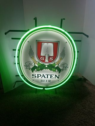 (vtg) Spaten Beer Neon Light Up Sign Bar Pub Game Room Man Cave Germany Rare
