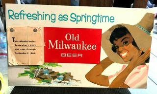 Old Mikwaukee Beer Sign Tin Over Cardboard Toc W/ Calendar Schlitz Milwaukee Wi