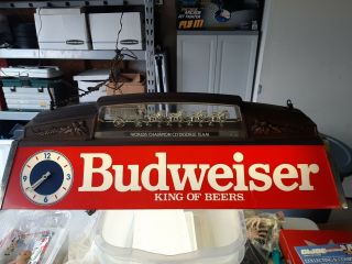 Vintage Budweiser Clydesdale Pool Table Light With Dual Clocks