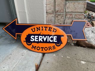 Vintage United Motors Service Sign Porcelain Arrow Gas Station Oil Gm Dealer Wow