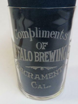 Pre Pro Advertising Etched Buffalo Brewing Co Beer Glass - Sacramento California