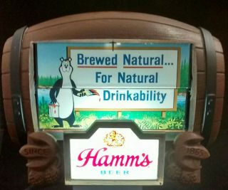 Vintage Hamms Beer Flip Sign Light Up Motion Barrel W/ Bear Old Back Bar Tavern