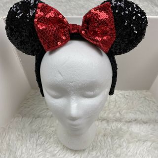 Disney Parks Minnie Mouse Sequin Ears Headband Bow Black Red Osfm Vacation
